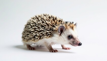 Obraz premium A lone hedgehog on pure white backdrop Details visible , adorable, prickles, macro