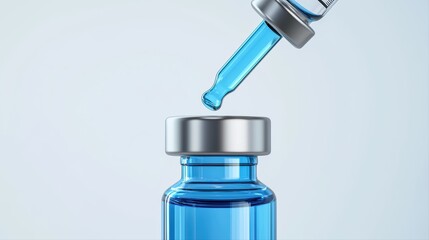 Obraz premium Vaccine vial with dropper and blue liquid detail