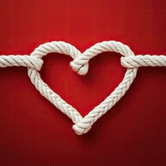 White rope heart shape on red background (1)