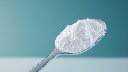 White powder on spoon against soft green background