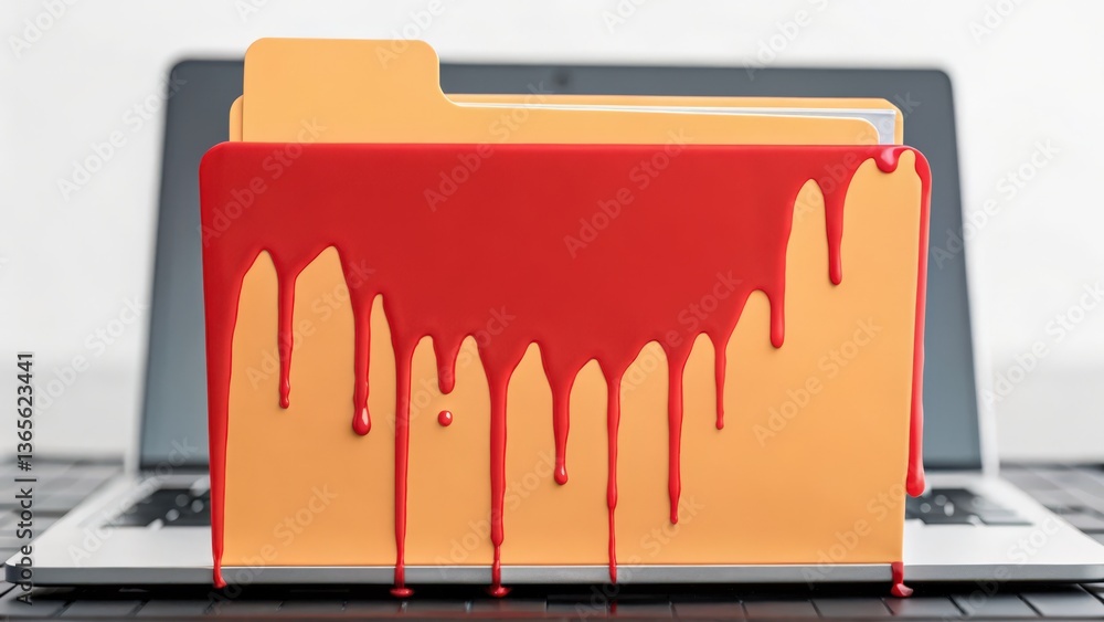 Aufkleber a surreal digital artwork of a computer folder icon melting into a red glitch stream.