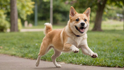 a dog running in a park