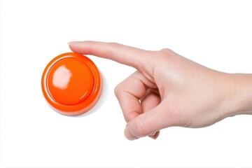 Orange button triggered by a human finger touch