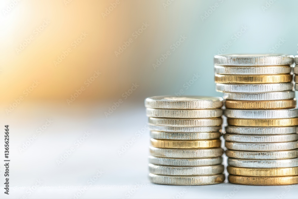 Aufkleber stacked coins on a soft gradient background image