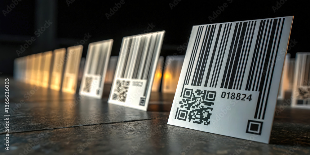 Poster the image features multiple barcode cards arranged in a line, with a focus on their structure and de
