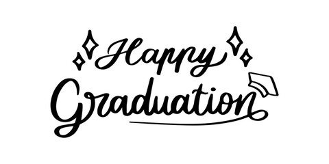 Happy Graduation Lettering Typography on Transparent Background 