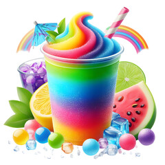 Colored slush ice in a cup isolated on white background