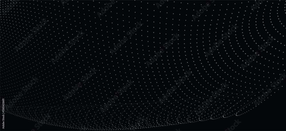 Poster futuristic dot wave. abstract digital particle wave. black and white music wave. dark background. di