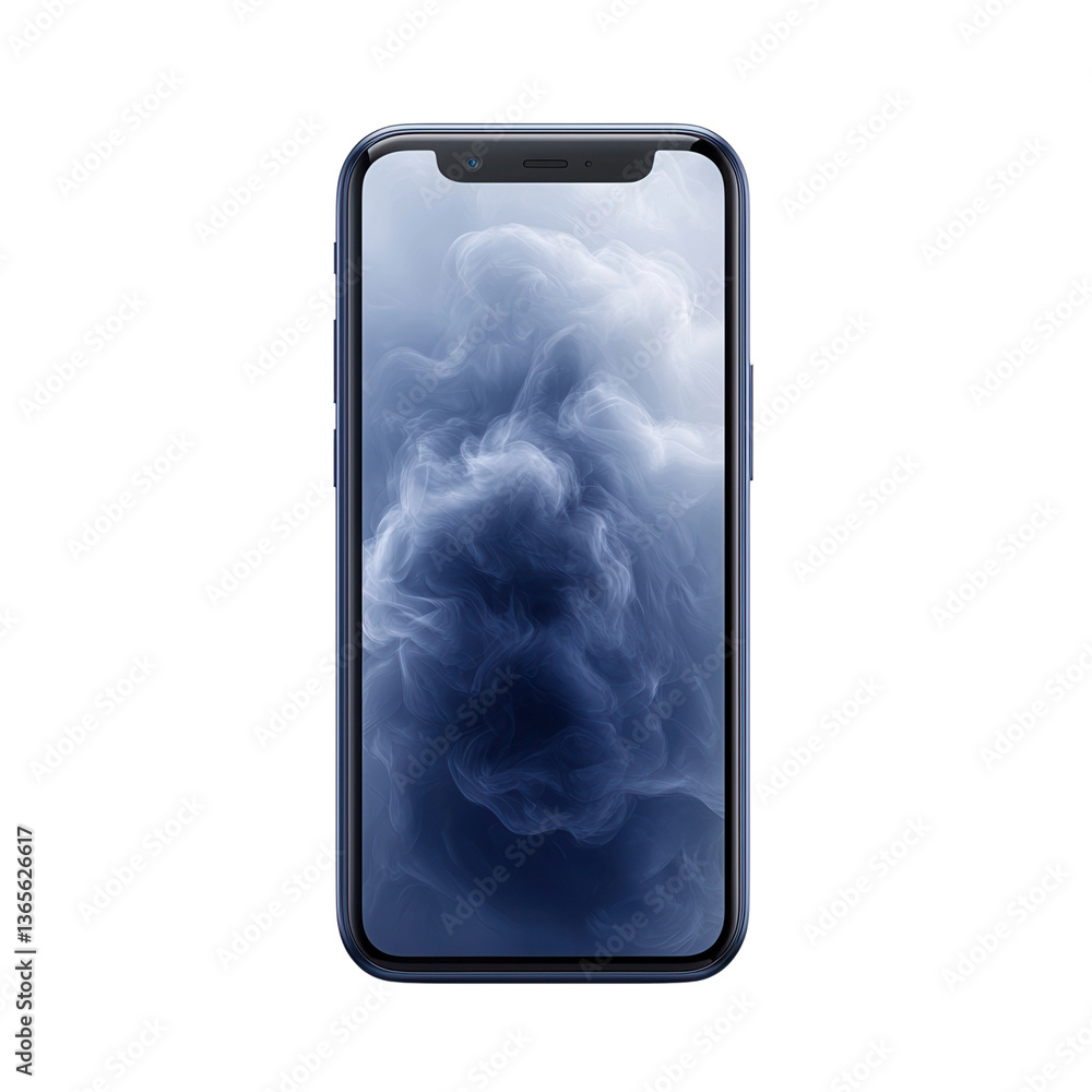 Poster smartphone displaying abstract blue cloud pattern background.