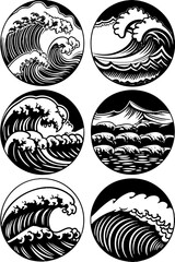 Abstract black and white tribal waves circle illustration