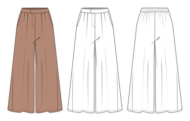 Women&rsquo;s Fashion Pants &ndash; Flat Vector CAD Sketch, Flat CAD drawing of women's trousers including front and back views. Great for tech packs, portfolios, and garment production.
