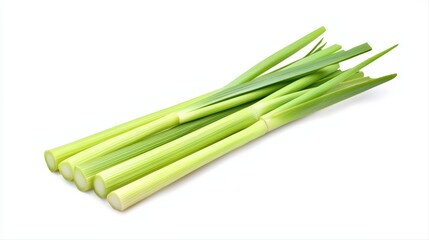 Fresh green lemongrass stalks on white background