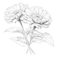 Two detailed line-drawn sunflowers on a black background.