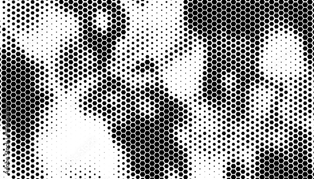 Poster black and white abstract transition pattern with hexagon shapes for modern background. vector format