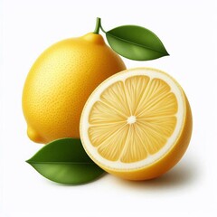lemon whole and cut on white background, isolated