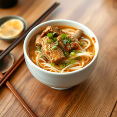 A bowl of pork knuckle noodles