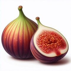 figs whole and cut on white background, isolated