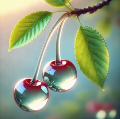 glass cherries on a branch