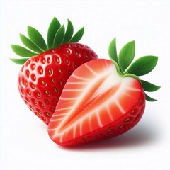 strawberries whole and cut on white background, isolated