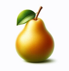ripe pear with green leaf on white background, isolated