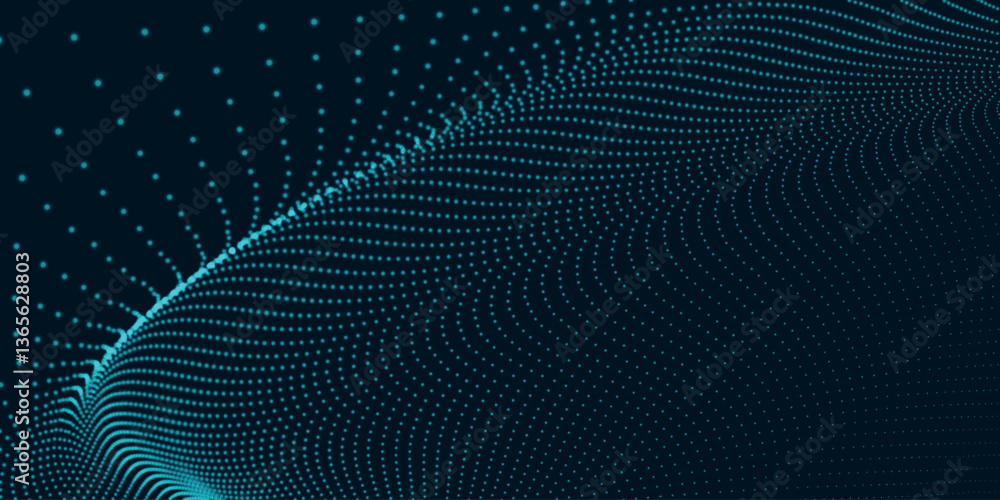 Poster abstract colorful digital particle wave. futuristic dot wave. technological background. colorful mus