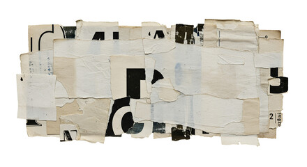 Torn Paper Collage with Black and Transparent Letters for Graphic Design