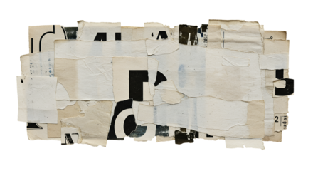 Torn Paper Collage with Black and Transparent Letters for Graphic Design