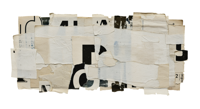 Torn Paper Collage with Black and Transparent Letters for Graphic Design