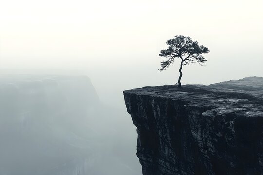 A lone tree on the edge of an ancient cliff. - Powered by Adobe