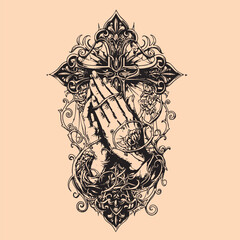 black and white tattoo design of Jesus Christ cross