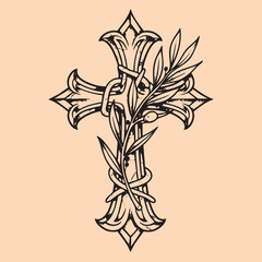 black and white tattoo design of Jesus Christ cross