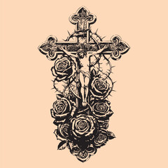 black and white tattoo design of Jesus Christ cross