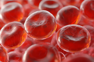 Close-up of red blood cells showcasing their detailed structure.
