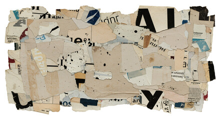 Torn Newspaper Collage with Black Letters Abstract Paper Texture Design