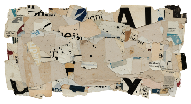 Torn Newspaper Collage with Black Letters Abstract Paper Texture Design