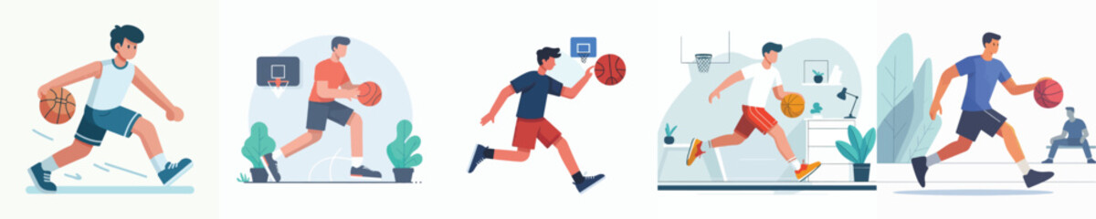 vector of young man playing basketball