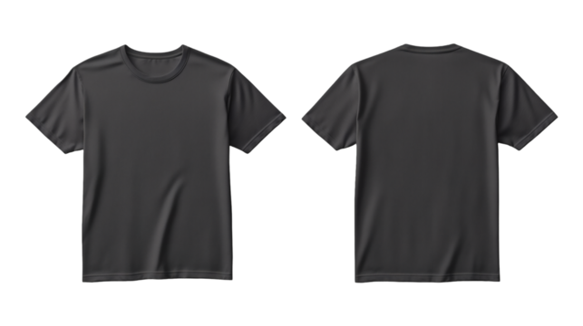 Dark Gray plain t-shirt featuring both front and back views with short sleeves and round neckline for product mockup purposes on transparent background