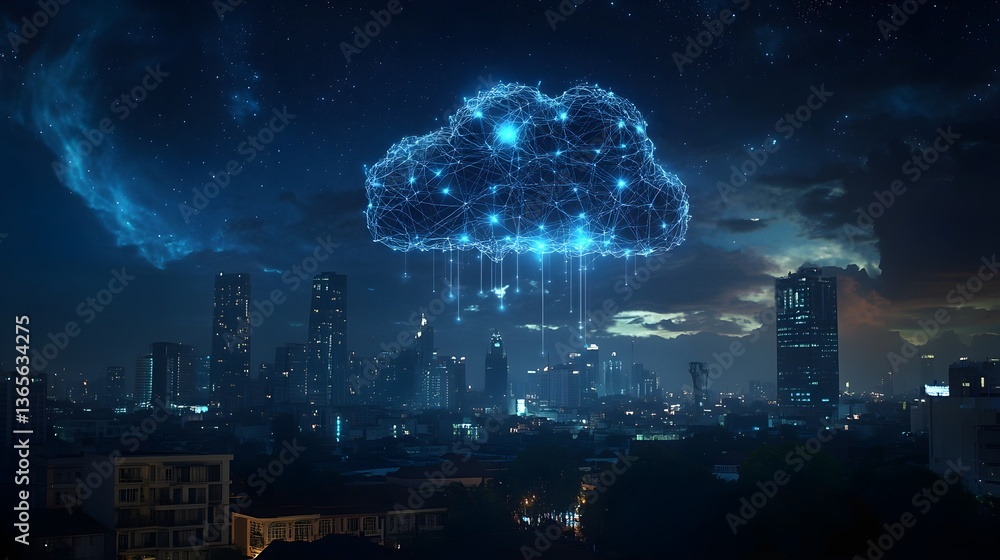 Aufkleber digital technology background with glowing cloud icon and binary code on a digital screen