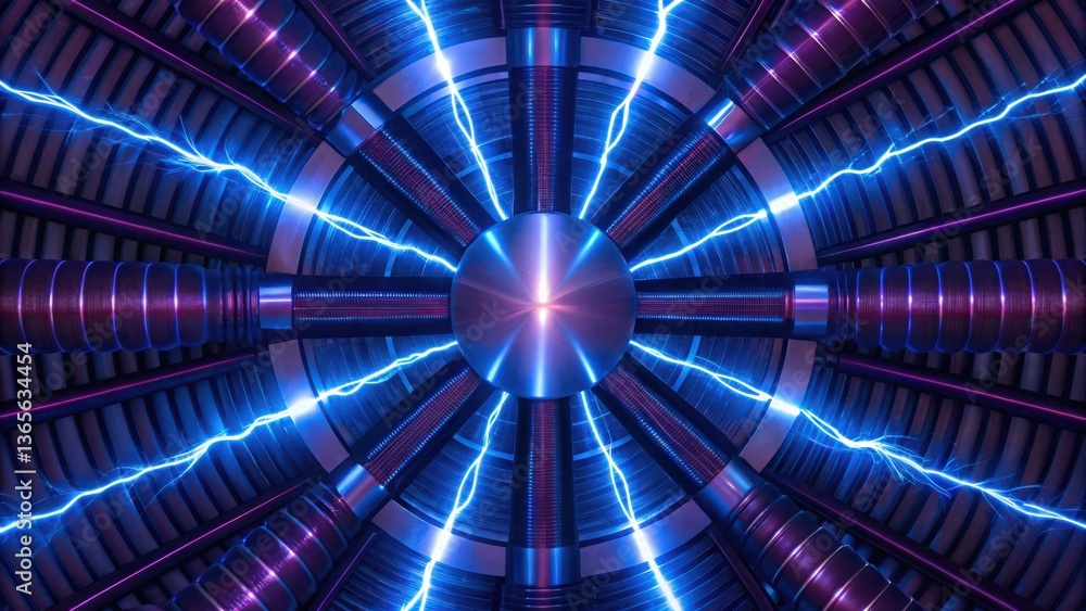 Poster close-up image of superconducting magnets in operation, showcasing their unique features and technol