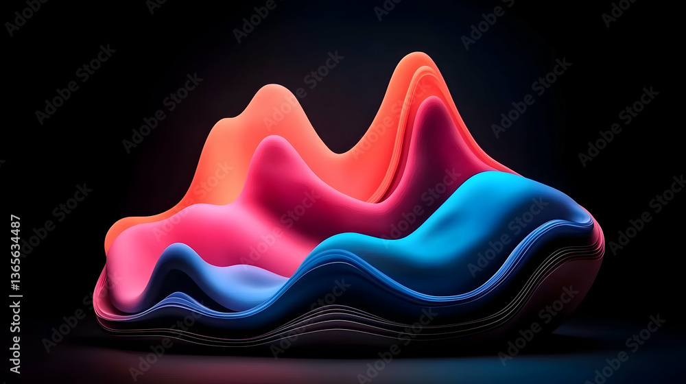 Aufkleber abstract 3d render of colorful wavy forms