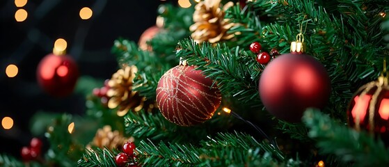 Fototapeta premium Christmas Tree Ornaments Closeup