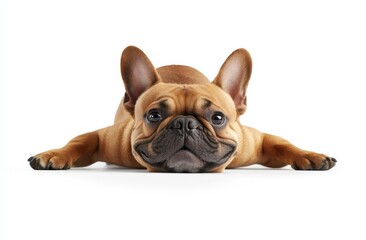 Obraz premium French Bulldog Lying Down, White Background, Dog Portrait, Dog Photography, french bulldog, dog portrait