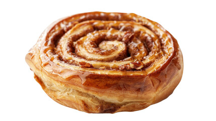 Delicious cinnamon roll drizzled with icing on transparent background