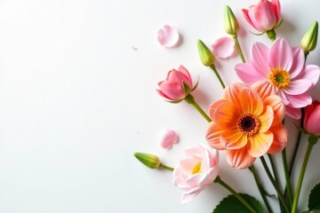 Naklejka premium Bright white background highlighting delicate floral arrangement, high resolution, romantic