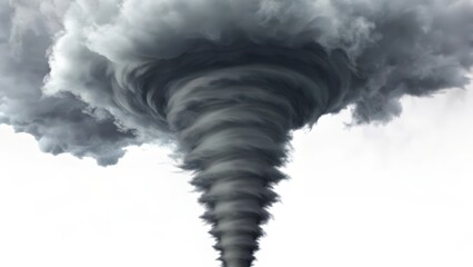 A tornado funnel forms beneath a dense storm, showcasing powerful weather phenomena.