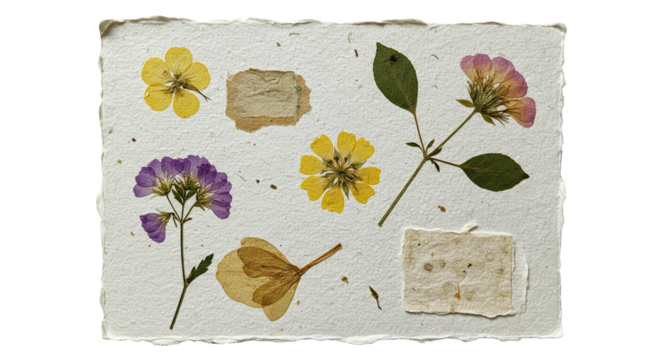 Pressed Flowers and Paper Pieces on Handmade Card Design