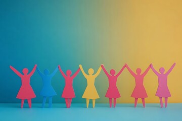 Fototapeta premium Cheerful Diverse Women Teamwork Paper Cutouts