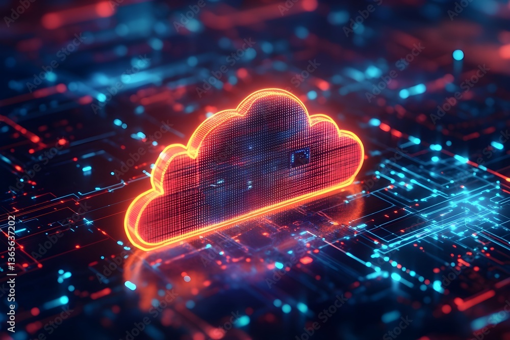 Aufkleber digital technology background with glowing cloud icon and binary code on a digital screen