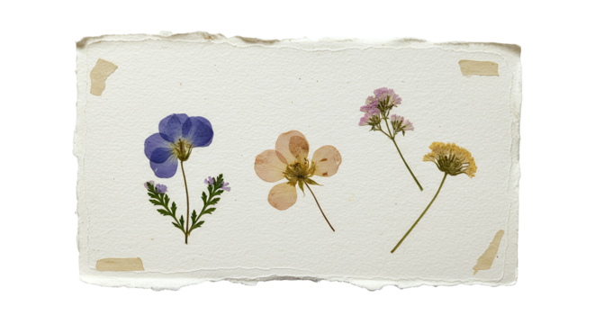 Pressed Flowers on Handmade Paper Delicate Floral Arrangement for Decoration