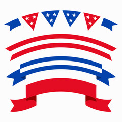 Fototapeta premium Retro-style curved banners and ribbons vector for American holiday celebrations and 4th of July designs.